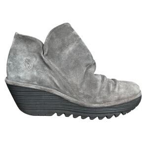 Fly London Women’s Yip Grey Suede Wedge Ankle Boot Size 41 US 10